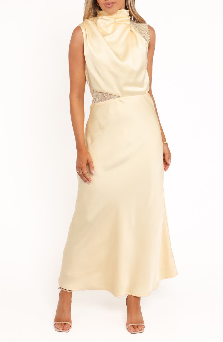 Petal & Pup Anabelle Halter Neck Lace Maxi Dress, Main, color, Butter Yellow