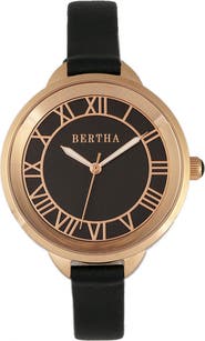 BERTHA Madison Sunray Dial Leather-Band Watch