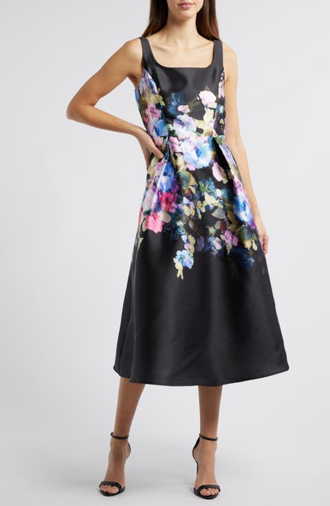 Floral Fit & Flare Cocktail Midi Dress