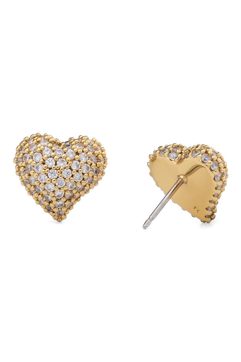 cubic zirconia pavé heart stud earrings, Alternate, color, CLEAR/ GOLD