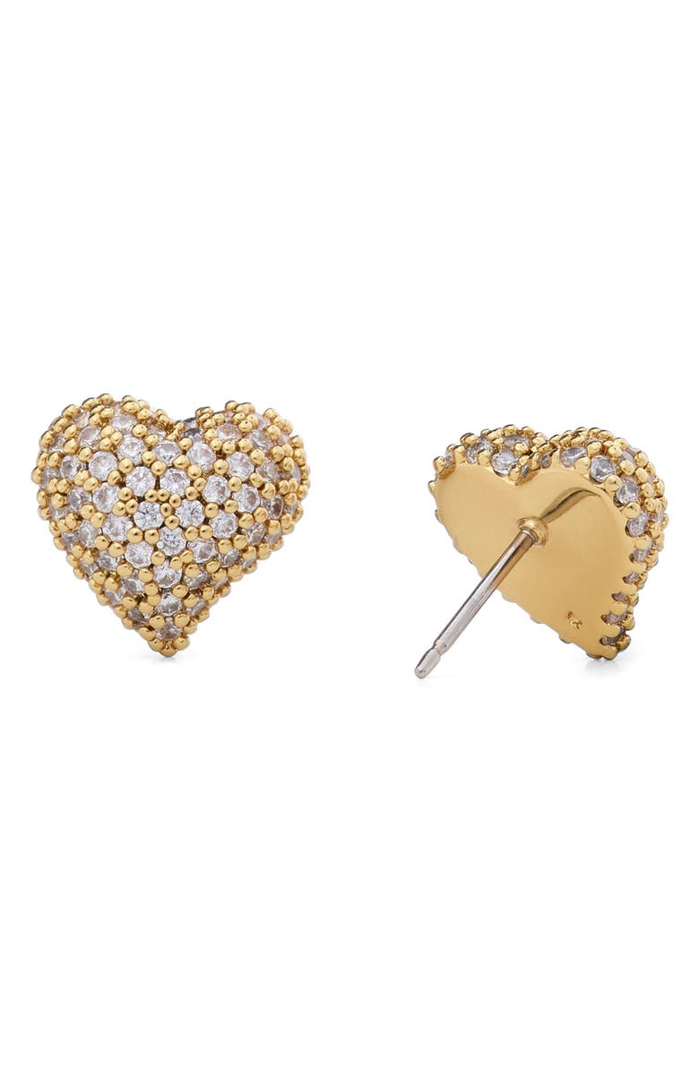 Kate Spade New York cubic zirconia pavé heart stud earrings, Alternate, color, Clear/ Gold