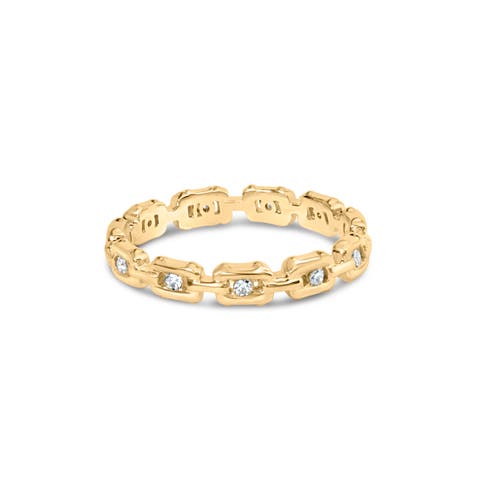 10K Yellow Gold 1/10 Cttw Diamond Paperclip Style Link Band Ring