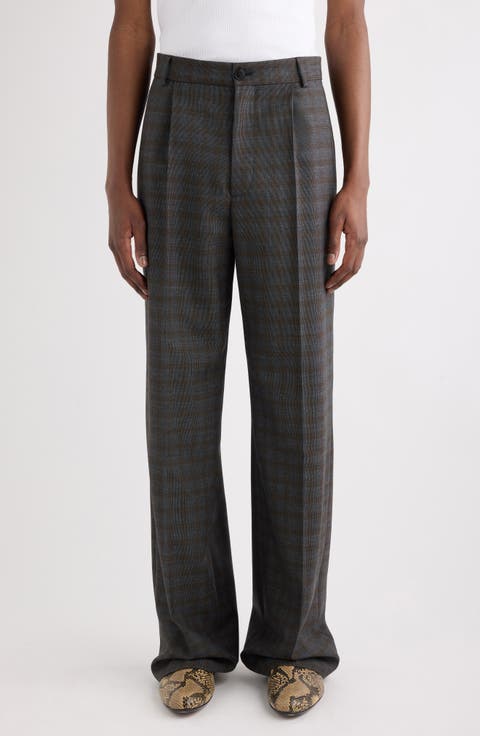 Penrud Plaid Pleated Wool Trousers