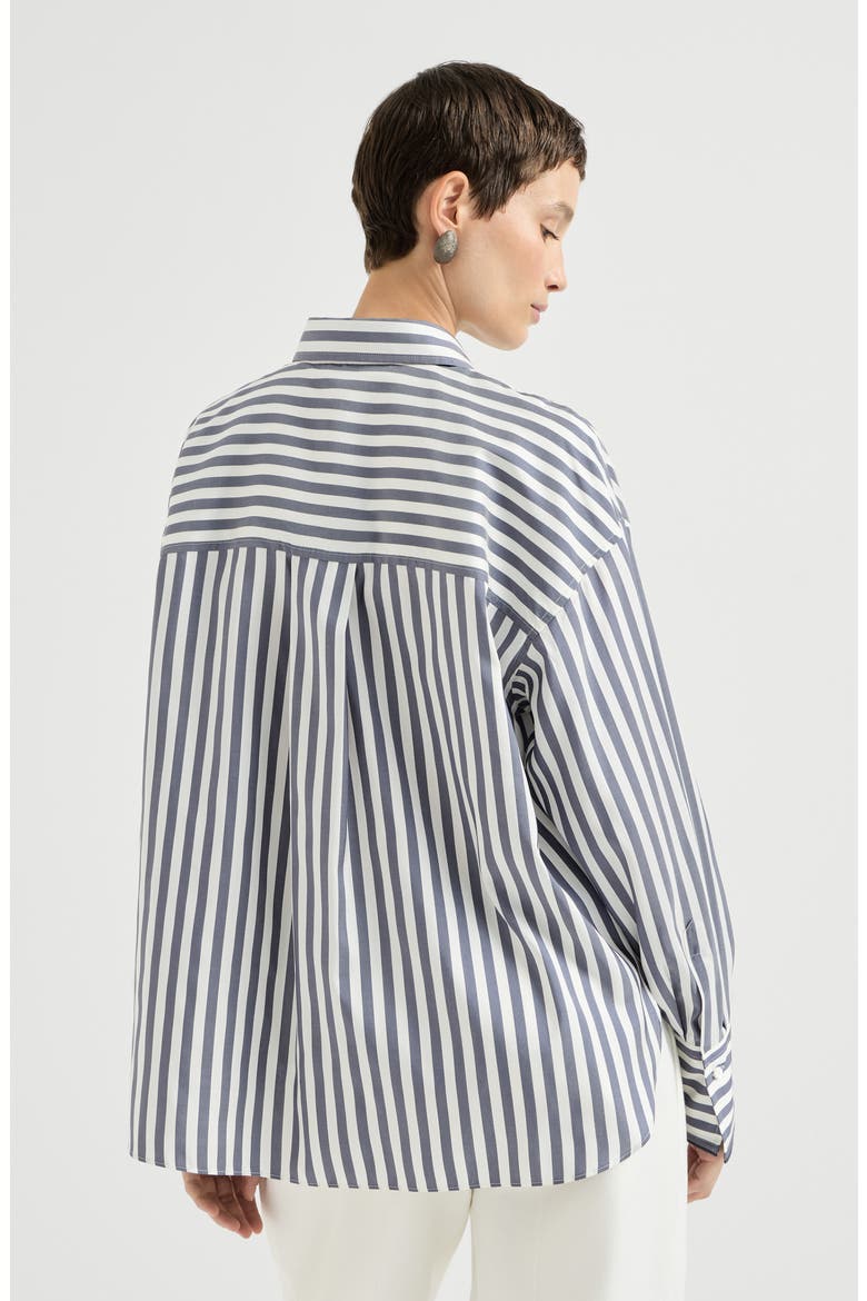 Wide stripe silk poplin shirt, Alternate, color, Denim