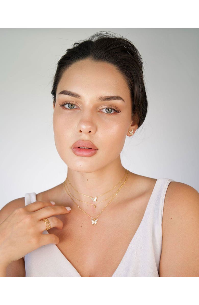 Hollywood Sensation Butterfly Stud Earrings Featuring Mother of Pearl Inlay, Alternate, color, Gold