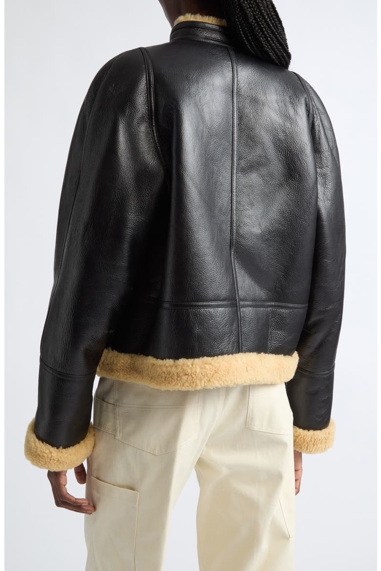 Kenny Genuine Shearling Trim Leather Coat, Alternate, color, BLACK GRANOLA