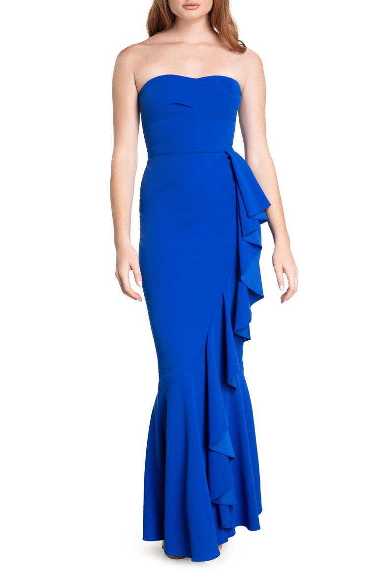 Paris Ruffle Strapless Mermaid Gown, Main, color, ELECTRIC BLUE