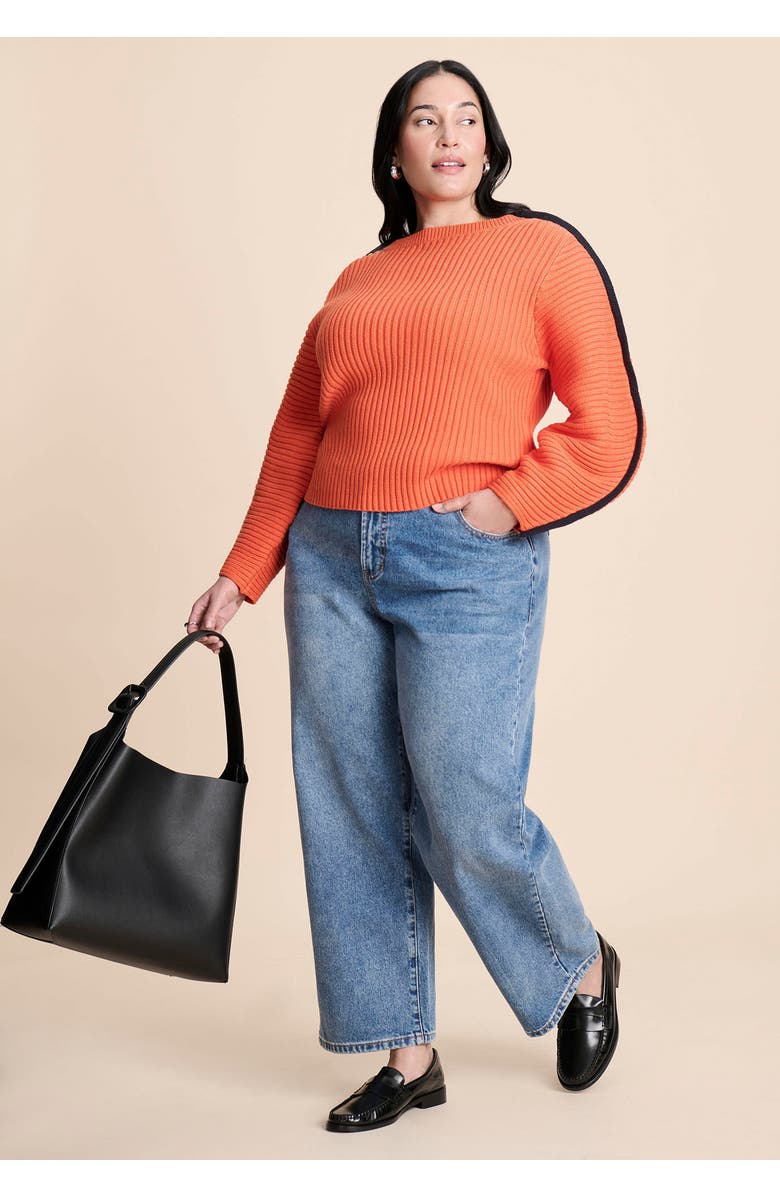 ELOQUII Rounded Sleeve Sweater, Alternate, color, Spicy Orange