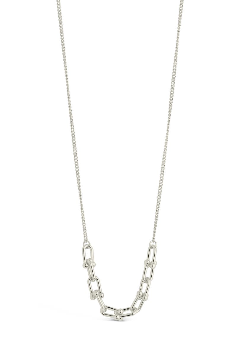 Sterling Forever Station Stirrup Link Chain Necklace, Alternate, color, Silver