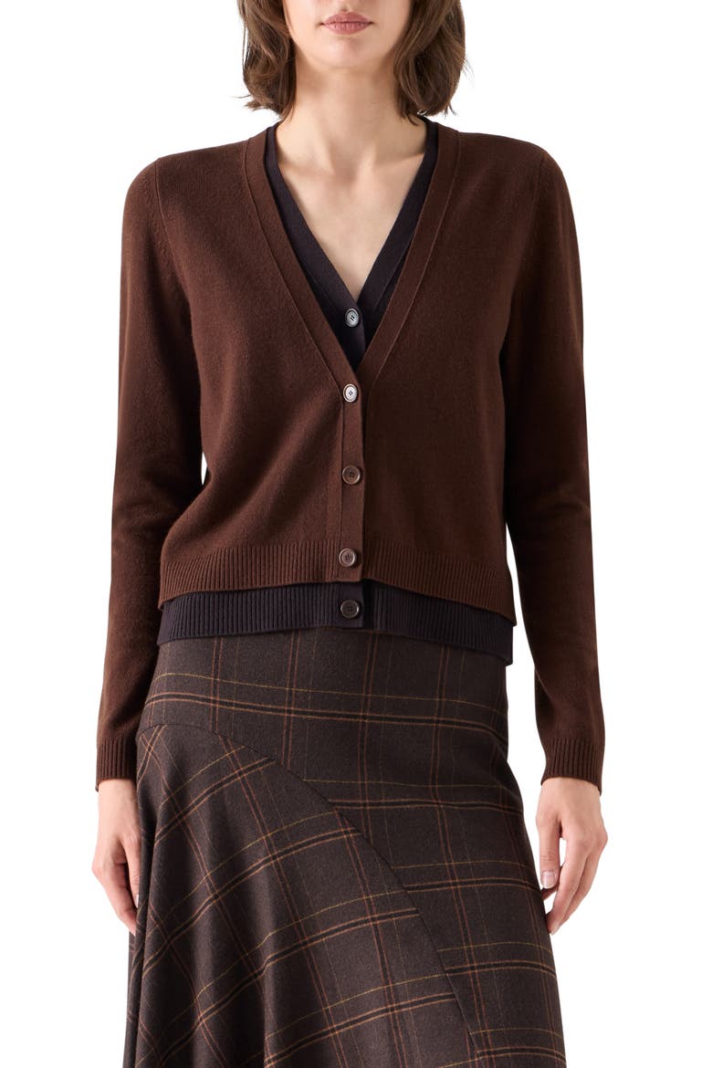 Wool & Cashmere Trompe l'Oeil Cardigan, Main, color, ESPRESSO