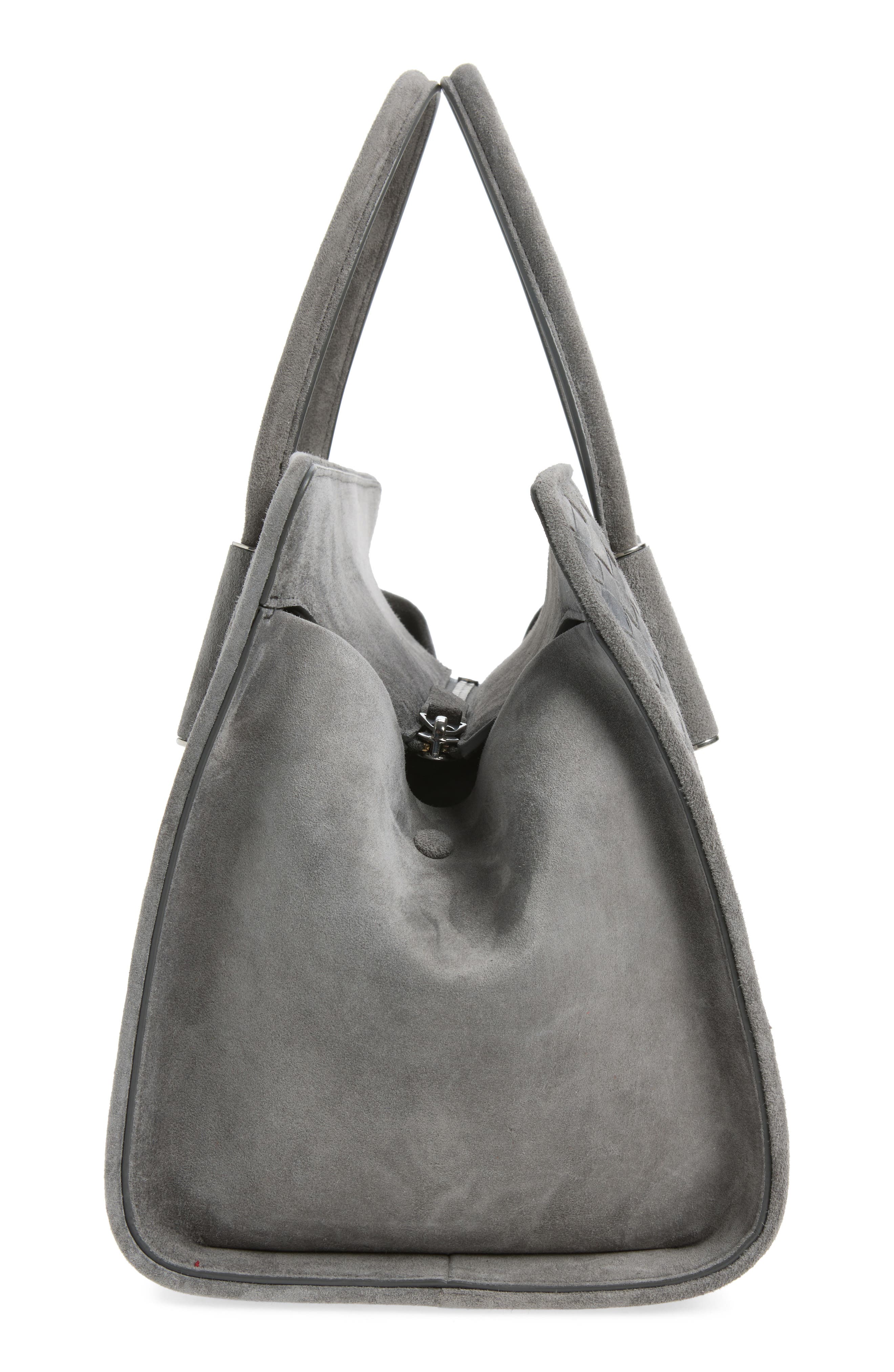 Barbara Intrecciato Suede Tote, Alternate, color, 1689 OBSIDIAN GREY/ SILVER