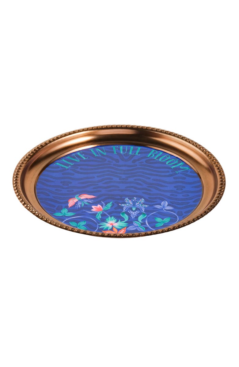 Zsa Zsa Zsu Nanpur Patterned Round Metal Decorative Tray 14X14 In, Alternate, color, Blue