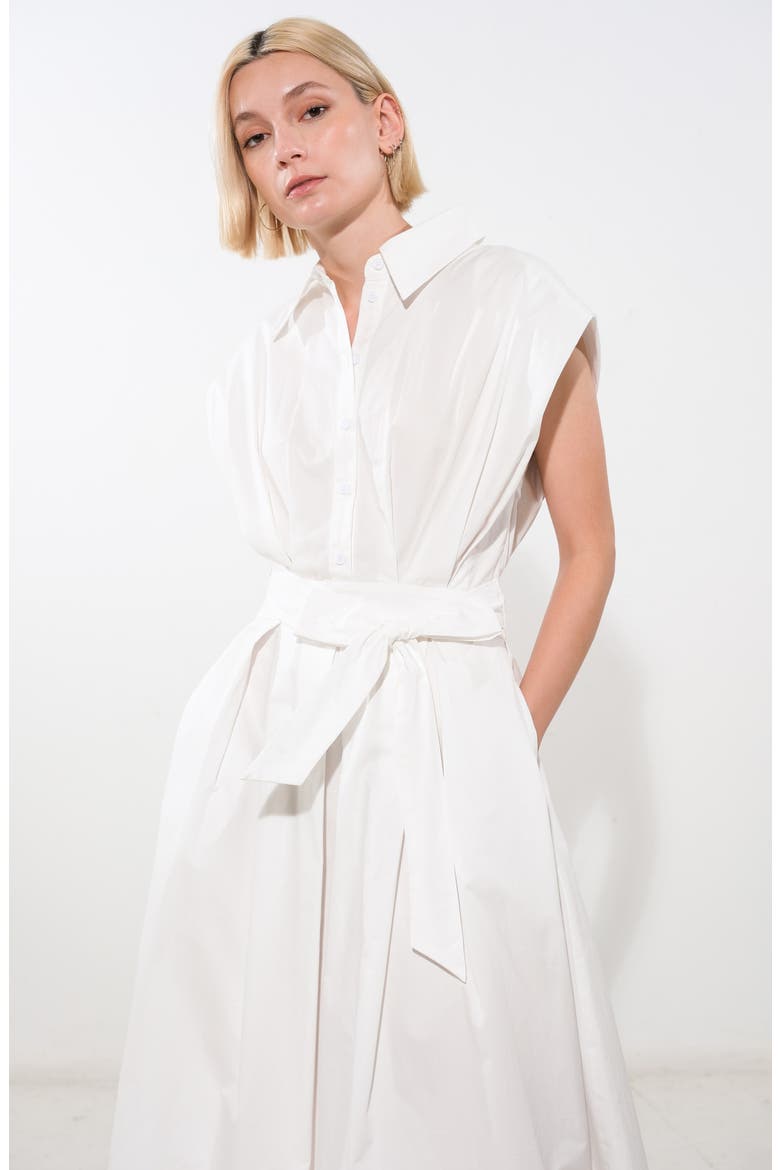 Pleated Cap Sleeve Midi Dress, Alternate, color, OFF WHITE