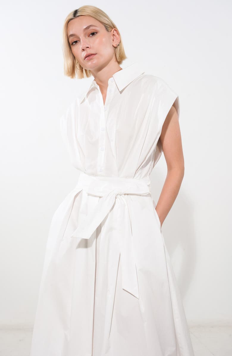 FREEMARKET Pleated Cap Sleeve Midi Dress, Alternate, color, Off White