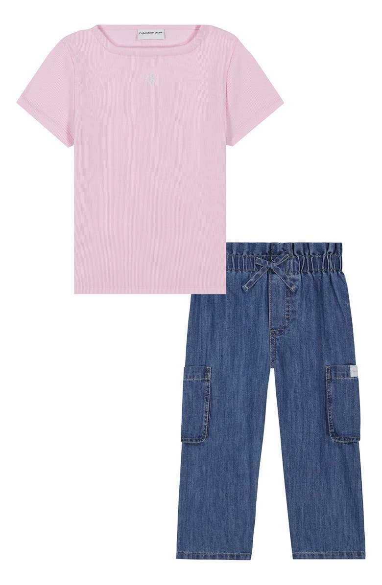 Calvin Klein Kids' Square Neck T-Shirt & Cargo Jeans Set, Main, color, 