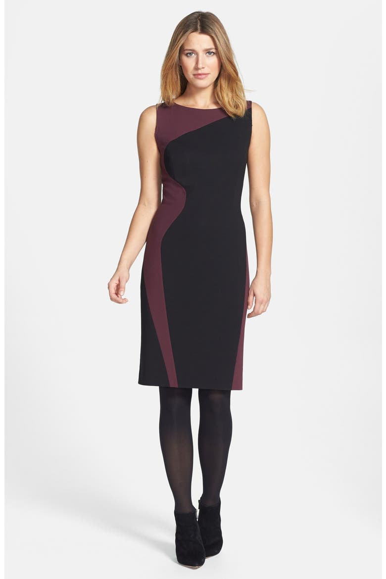 'Wave' Ponte Knit Sheath Dress, Alternate, color, BLACK- BURGUNDY STEM