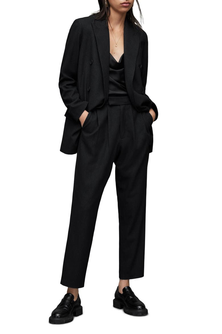 Astrid Pinstripe Blazer, Alternate, color, BLACK