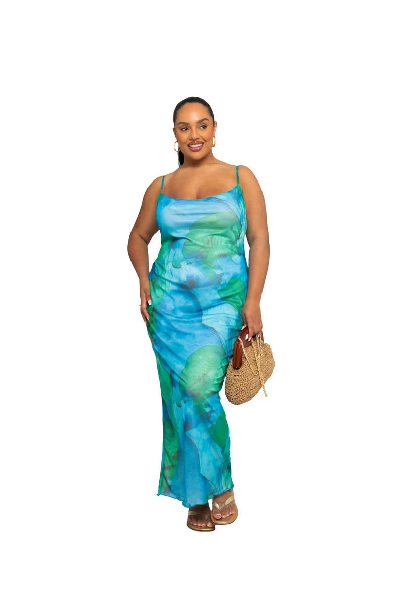 FASHION-SZN CURVE Curve Strappy Abstract Print Maxi Dress, Main, color, Blue