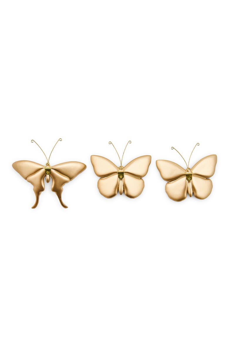 Set of 3 Courtly Check & Stripe Butterfly Wall Decor, Alternate, color, BLACK