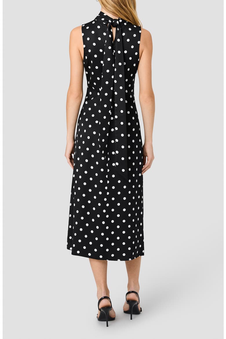 Ennis Sleeveless Satin Midi Dress, Alternate, color, BLACK/ WHITE POLKA DOT