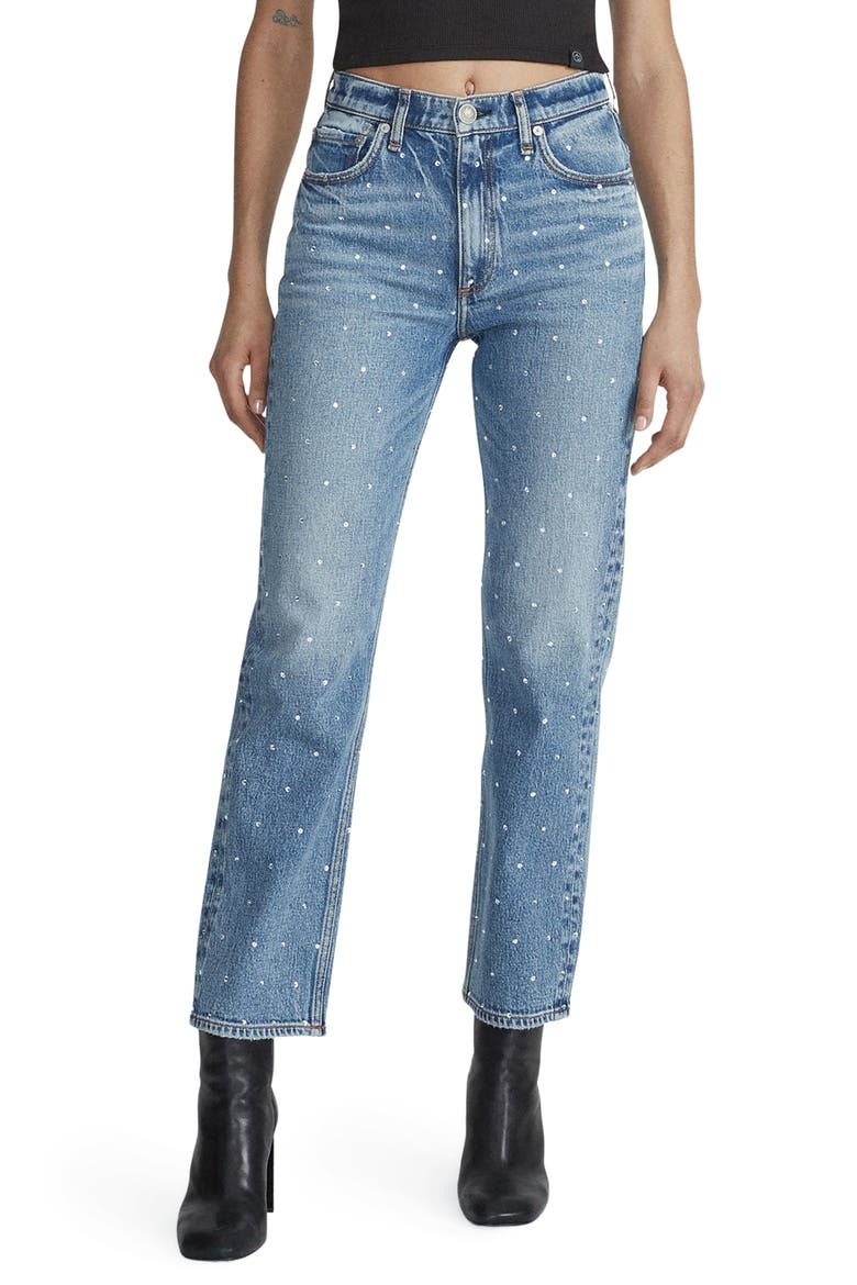 Harlow Rhinestone Straight Leg Jeans, Main, color, EVJEWEL