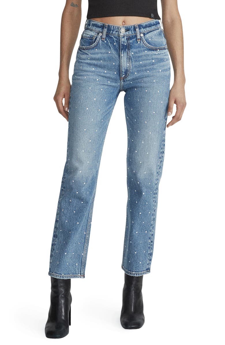 rag & bone Harlow Rhinestone Straight Leg Jeans, Main, color, Evjewel
