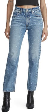 rag & bone Harlow Rhinestone Straight Leg Jeans
