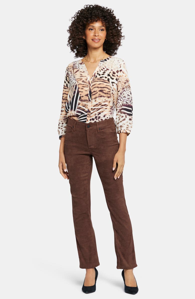 NYDJ Sheri Slim Faux Suede Pants, Alternate, color, Dark Chocolate