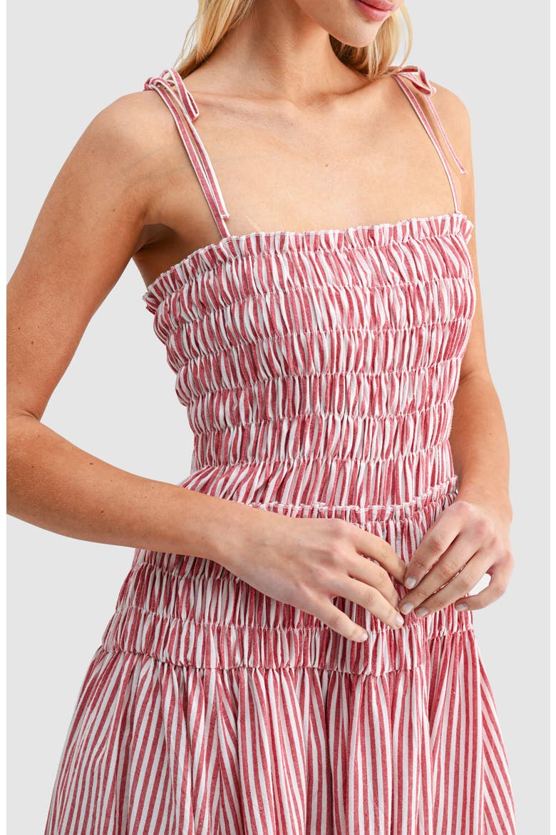 Stripe Smocked Bodice Jersey Midi Dress, Alternate, color, RED IVORY
