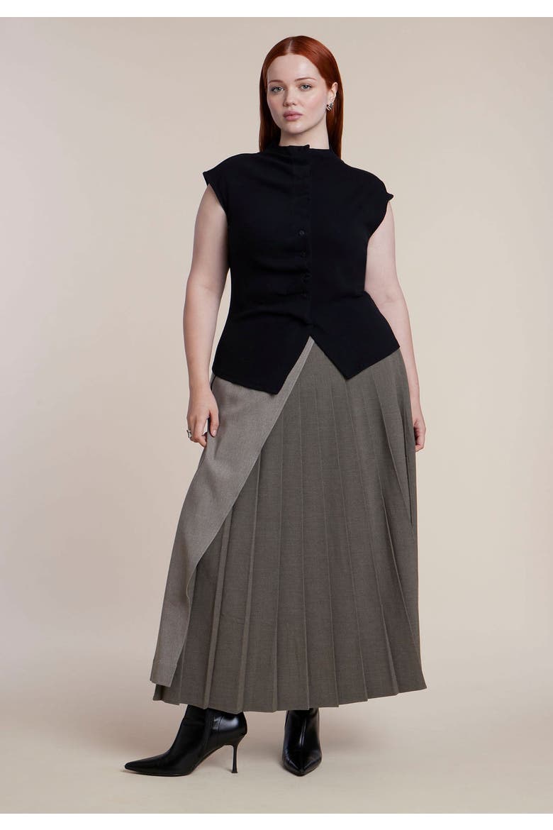 Pleated Button Front Mock Neck Top, Alternate, color, BLACK ONYX