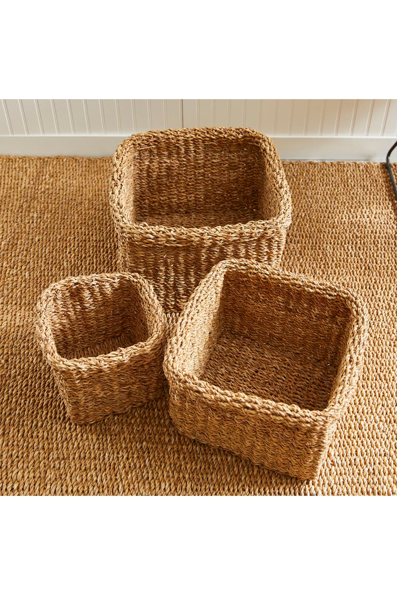 Seagrass Square Baskets With Cuffs Set of 3, Alternate, color, Beige