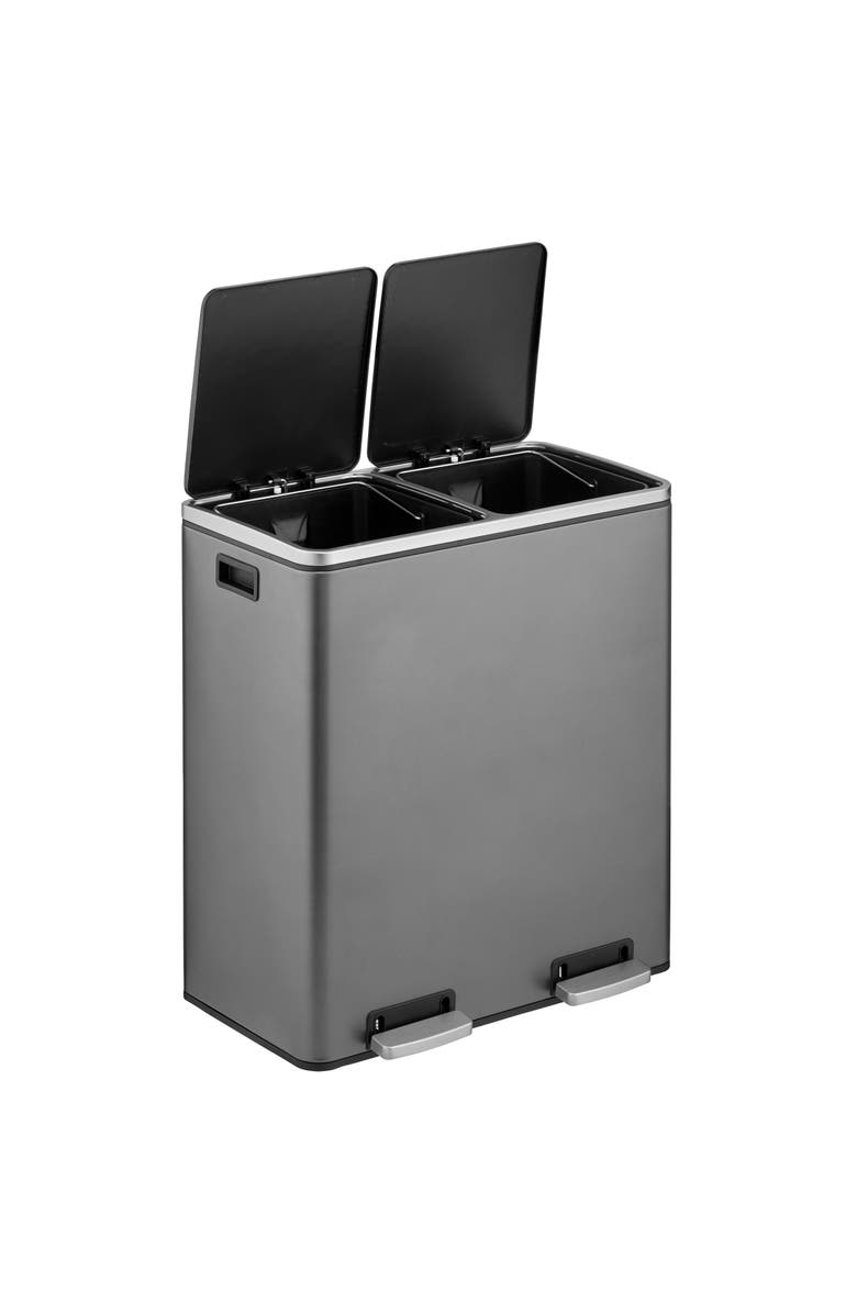 mDesign Metal Steel 60L Large Dual Compartment Step Trash Can, Graphite Gray, Alternate, color, 