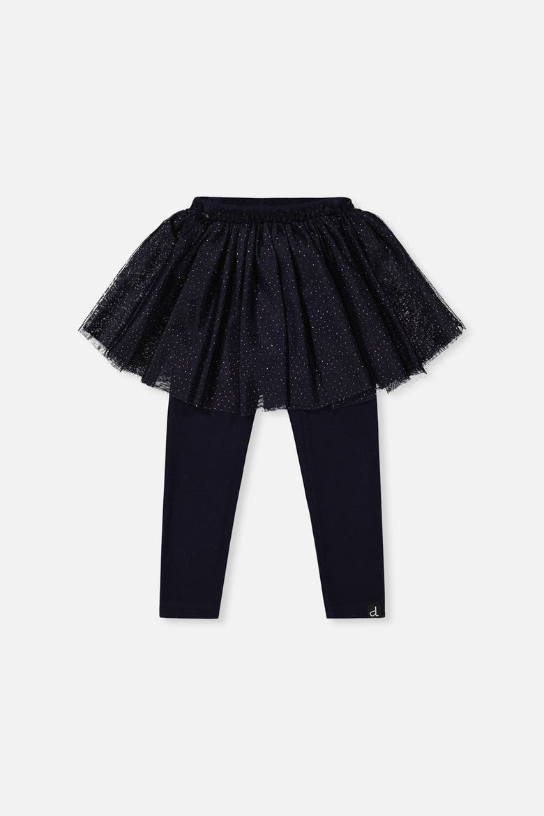 Rib Integrated Tulle Skirt Elastic Waist Leggings, Main, color, Dark Blue