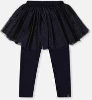 Deux par Deux Rib Integrated Tulle Skirt Elastic Waist Leggings