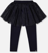 Deux par Deux Rib Leggings with Attached Tulle Skirt