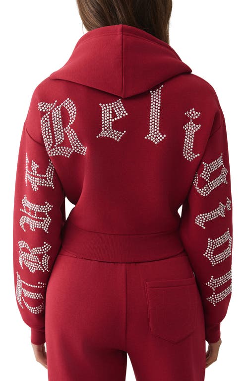 True Religion Crystal Crop Zip Hoodie In Burgundy