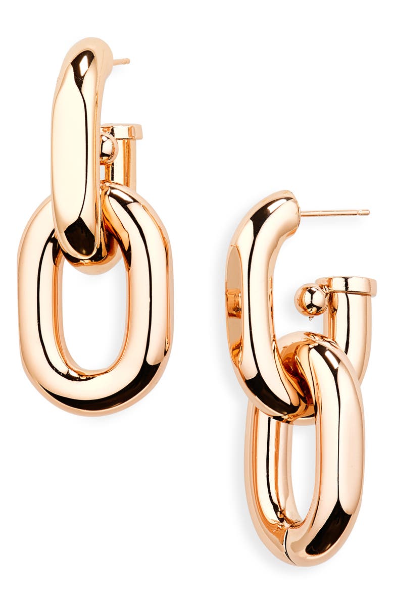 Rabanne XL Link Drop Earrings, Main, color, Pink Gold