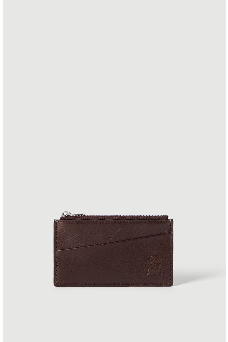 Grained leather travel pochette, Main, color, Brown