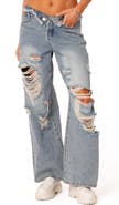 EDIKTED Foldover Low Rise Ripped Boyfriend Jeans