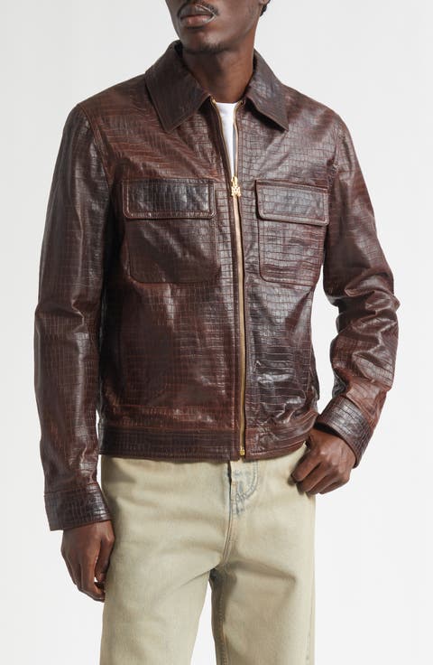 Croc Embossed Leather Jacket