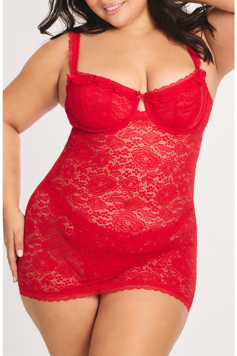 Rose Lace Underwire Chemise, Alternate, color, TIMELESS RED