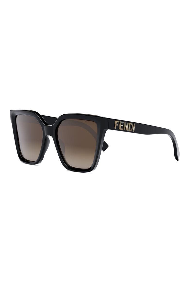 'Fendi Lettering 55mm Geometric Sunglasses, Alternate, color, SHINY BLACK / GRADIENT BROWN