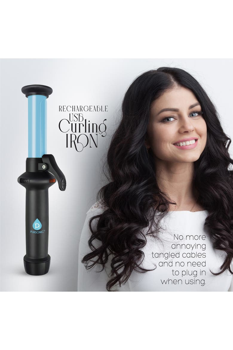 USB Rechargeable Mini Curling Iron, Alternate, color, Blue