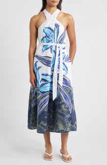 Tommy Bahama Regal Blooms Tie Waist Linen Midi Dress