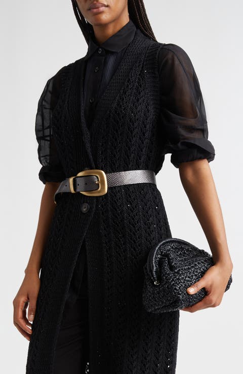 Sequin Embellished Open Stitch Long Cardigan