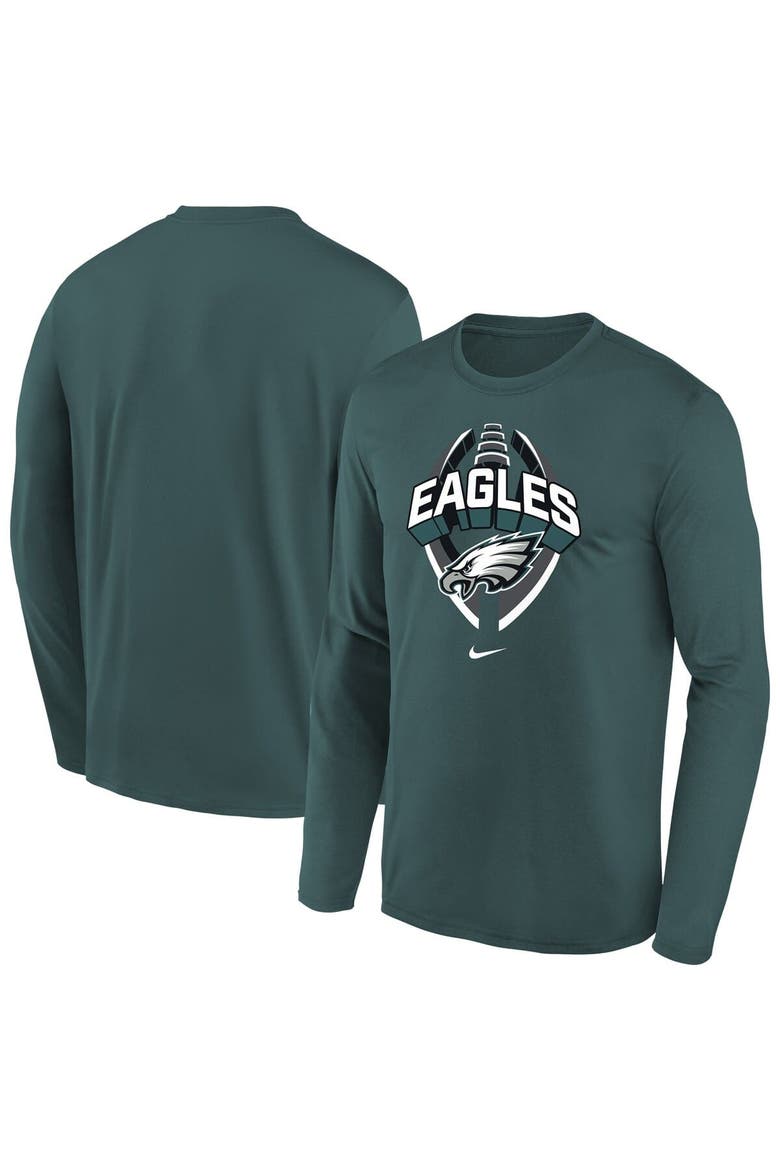 Youth Nike  Midnight Green Philadelphia Eagles Primetime Legend Icon Long Sleeve Performance T-Shirt, Main, color, Green