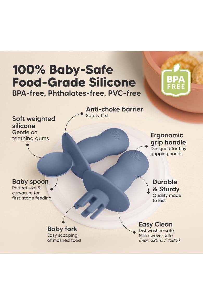 2-Sets Prep Baby Spoons & Forks Set, Alternate, color, Slate