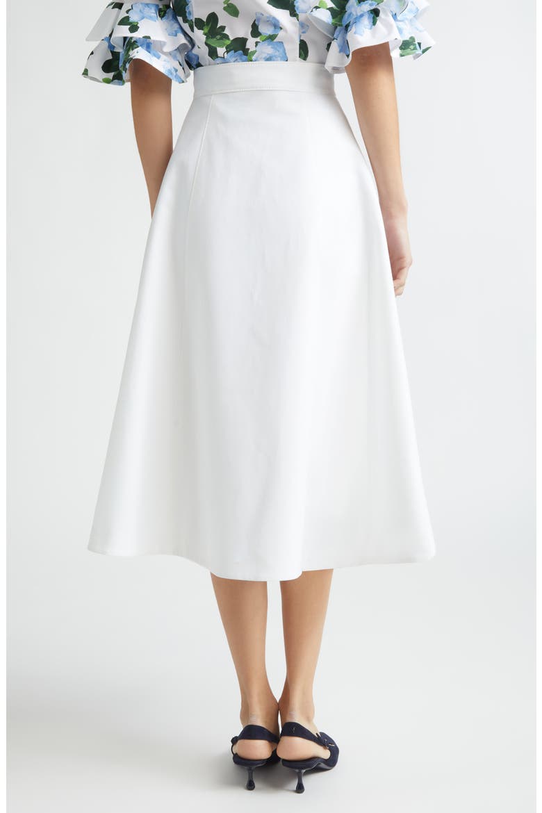 Button Front Stretch Cotton Sateen Midi Skirt, Alternate, color, WHITE