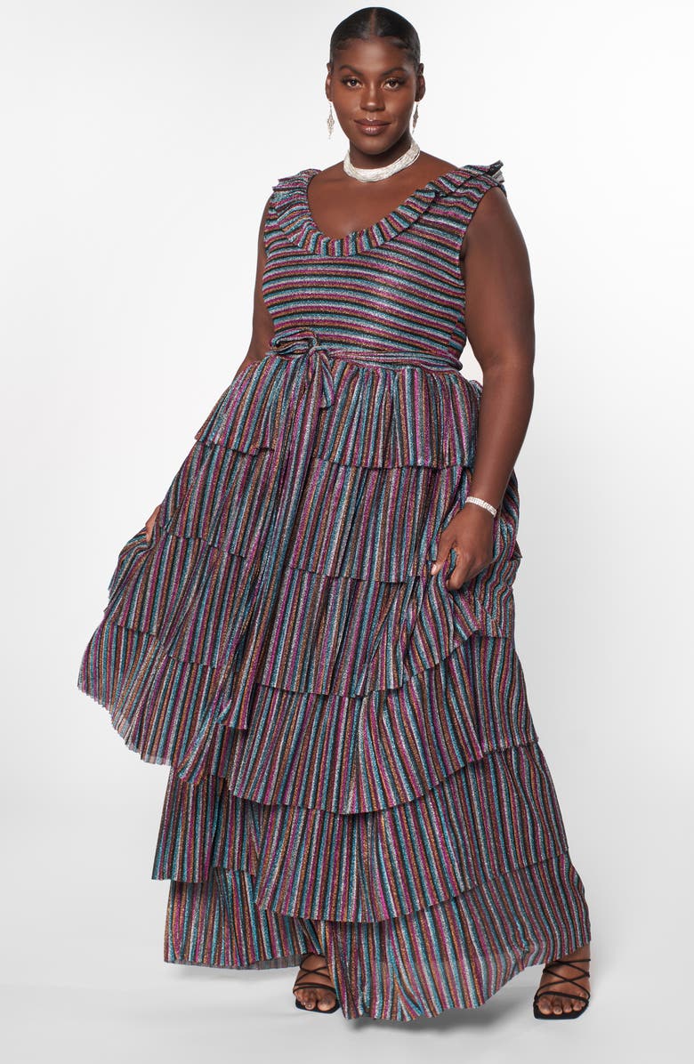 Zelie for She Enchanted Metallic Tiered Ruffle Maxi Dress, Alternate, color, 