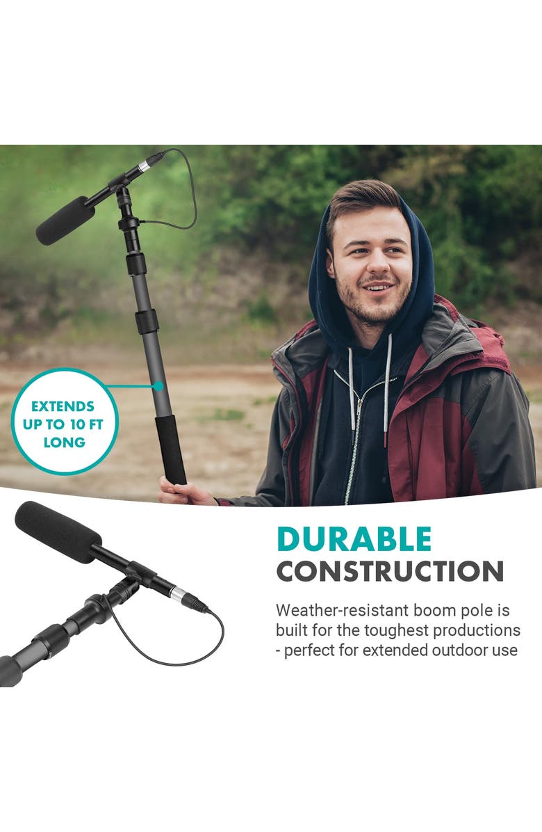 MOVO Boom Mic Bundle - Shotgun Microphone with Telescoping Boom Pole and XLR Cable, Alternate, color, Black